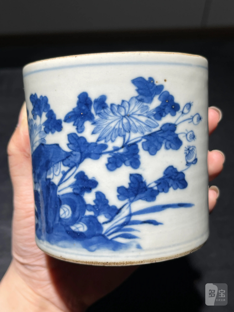 清中期 青花花卉诗文盖缸 - 图5